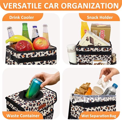 Vankor 3 Gallons Cute Car Trash Can, Car Accessories for Interior Leak Proof Can Trash Bag Hanging Waterproof Automotive Vehicle Garbage Cans Leopard Print Pattern - Image 6
