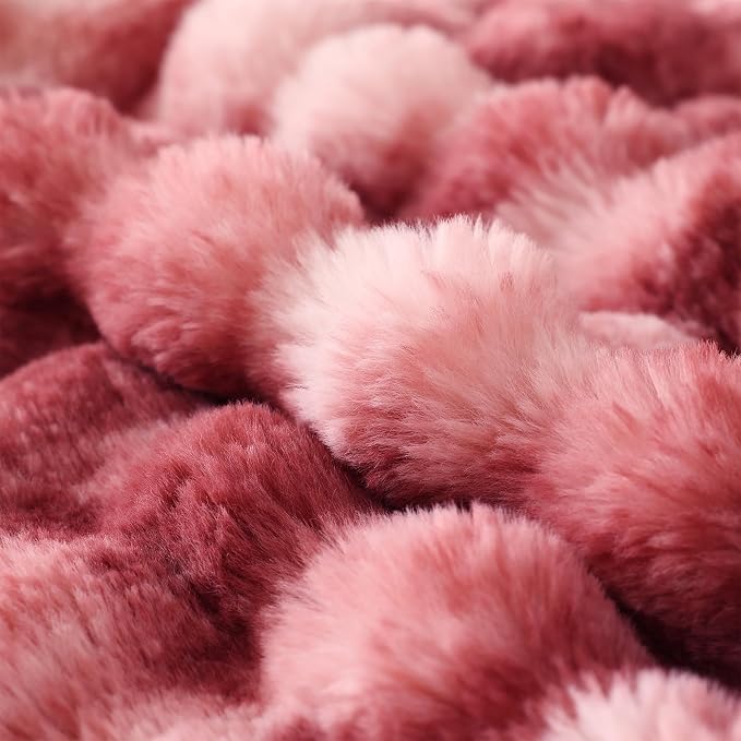 COOVA Faux Fur Throw Blanket for Couch, Cozy Soft and Fuzzy Plush Rabbit Fur Bubble Blanket for Sofa Bedroom Living Room, 60x80 Inches Tie Dye Magenta - Image 5