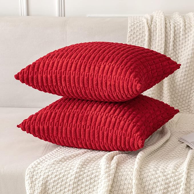 MIULEE Pack of 2 Red Corduroy Decorative Pillow Covers 18x18 Inch Soft Boho Striped Throw Pillow Covers Modern Farmhouse Home Decor for Sofa Living Room Couch Bed - Image 5