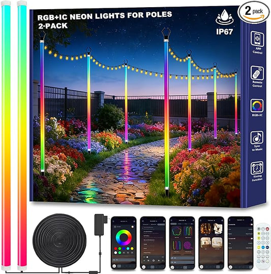 AILBTON 2-Pack 6.6FT RGB+IC Neon Ambient Light for Poles,Outdoor Clip-on Chasing Effect Lighting, Waterproof Neon Atmosphere Lights for Patio Outdoor Living Camping Party by AILBTON