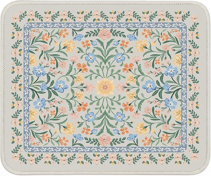iCasso Aesthetic Small Mouse Pad, 9.5x7.9in,Home Office, Green Floral | Mini Portable Travel Mousepad, Anti-Slip and Comfortable Cloth Mouse Mat with Stitched Edges for Computer, Home by iCasso