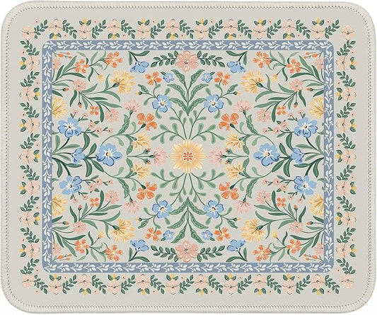 iCasso Aesthetic Small Mouse Pad, 9.5x7.9in,Home Office, Green Floral | Mini Portable Travel Mousepad, Anti-Slip and Comfortable Cloth Mouse Mat with Stitched Edges for Computer, Home by iCasso