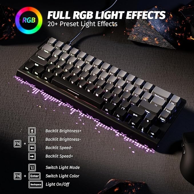 ATTACK SHARK X68HE 60% Wired RT 8K Keyboard and Wireless R1 Mouse-Moonlight | Adjustable Actuation,Hall Effect Mechanical Magnetic Switch,Coiled Cable,USB C/2.4Ghz/BT Ultralight 18K DPI Mice for PC Gamer - Image 6