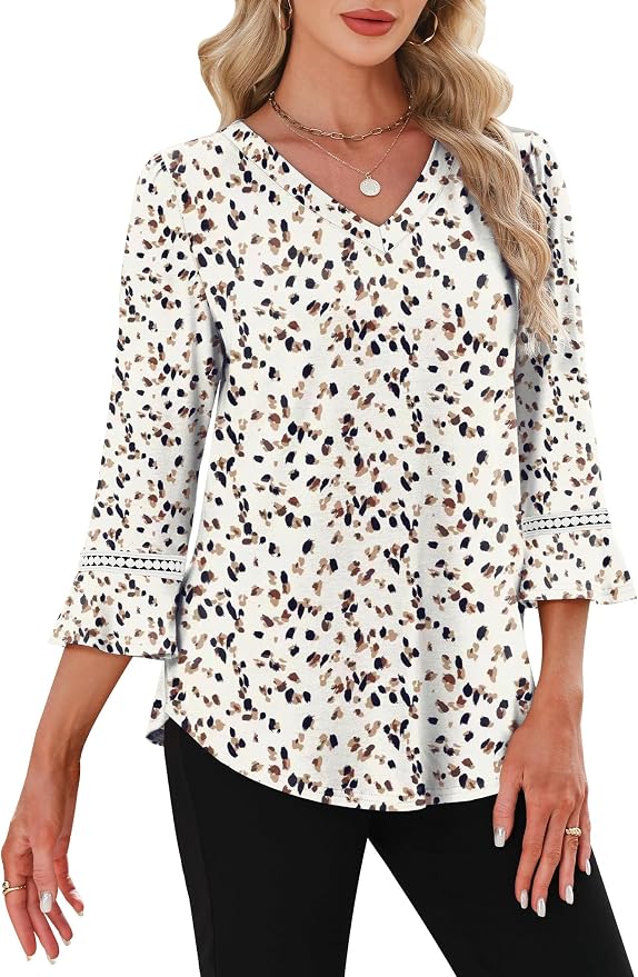 WIHOLL Womens Blouses Dressy Casual 3/4 Length Sleeve Tops Lace Trendy 2026 Spring Summer V Neck Shirts Vacation Outfits - Image 3