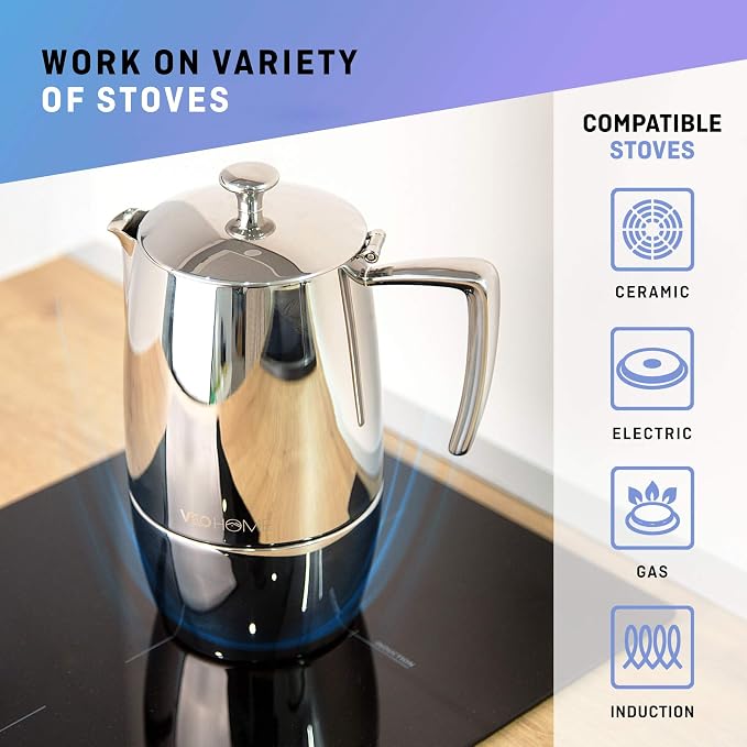 VeoHome Stovetop Espresso Coffee Maker - 10 Cups 500ml Multi-Stove Stainless Steel Induction Moka Pot - Unbreakable and Dishwasher-Safe Italian Style Caffe Machine - Image 4
