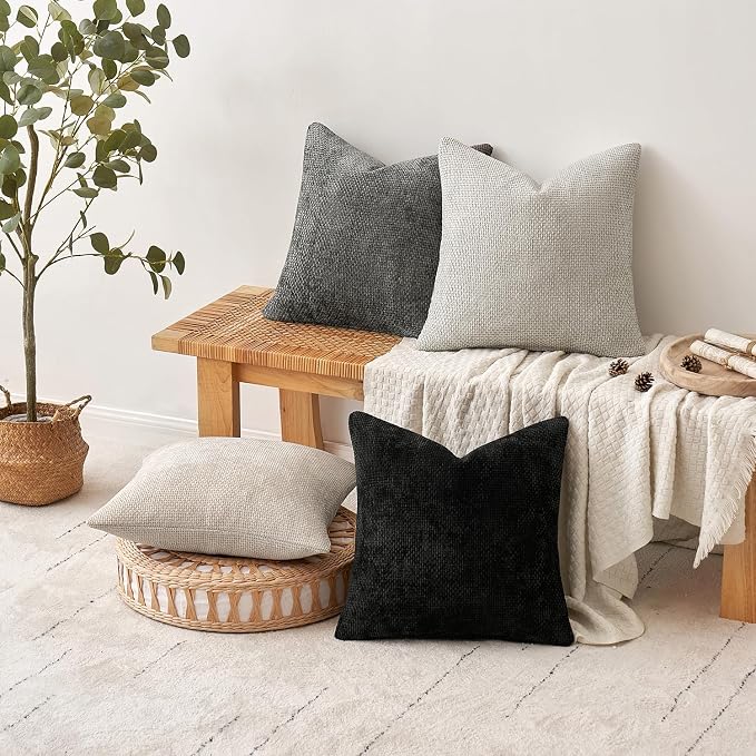 MIULEE Pack of 4 Halloween Couch Throw Pillow Covers 20x20 Inch Neutral Cream/Grey Soft Decorative Chenille Pillow Covers Farmhouse Accent Cushion Covers for Boho Home Decor Sofa Bedroom Living Room - Image 5