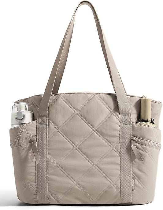 BAGSMART Crush Tote Bag for Women, 20L Puffer Work Tote with Zipper | Quilted Nurse Hospital Bag For Travel College Gym by BAGSMART