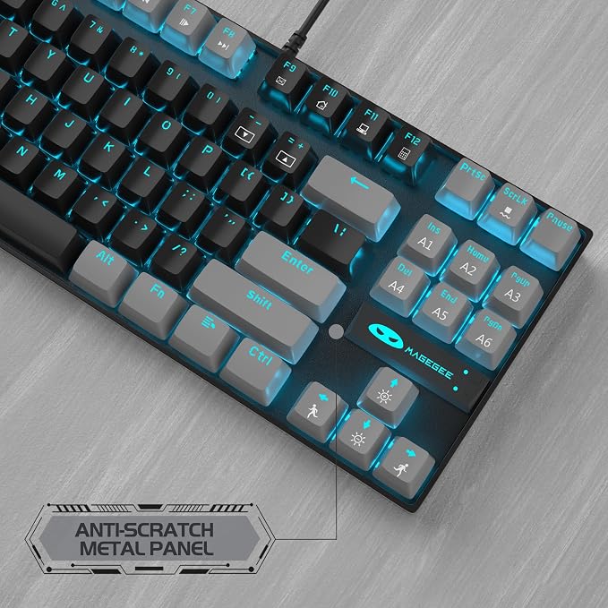 MageGee 75% Mechanical Gaming Keyboard, Red Switch, LED Blue Backlit, 87 Keys Compact TKL Wired Computer Keyboards for Windows Laptop PC Gamer - Black/Grey - Image 7