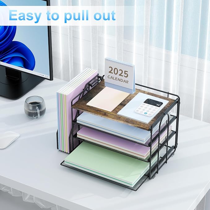 Spacrea Desk Organizers and Accessories, Paper Organizer for Desk with File organizer, Desk Accessories & Workspace Organizers for Catalog & Reference Racks (Wood) - Image 4