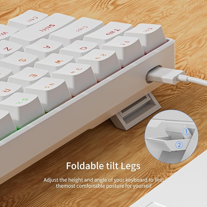 Newmen GM611 Mechanical Keyboard,LEDBacklit Wired Gaming Keyboard RedSwitch | Compact Portable,Mini 61 Keys,LED Backlit,60 Percent Mechanical Keyboard,White Keycaps,Windows Laptop PC,Linear Red Switches - Image 7