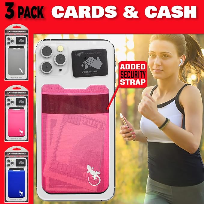 Phone Wallet - Adhesive Card Holder - Cell Phone Pouch - Stick on Lycra Pocket by Gecko - Carry Credit Cards and Cash - Image 4