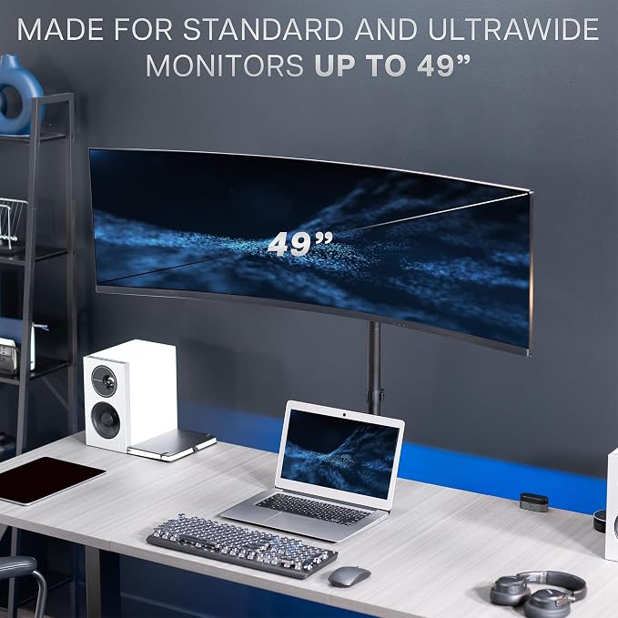VIVO Single Ultra-Wide Monitor Desk Mount for up to 49 inch Ultrawide Screens, Extra Tall Heavy Duty Adjustable Stand Holds 44 lbs, Black, STAND-V100R - Image 2