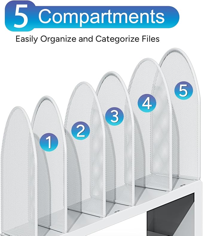 gianotter Desktop File Organizer with 5 Compartments | Desk Organizer Paper Organizer for Desk Workspace Organizers for Office Supplies (White, Inclined Style) - Image 6