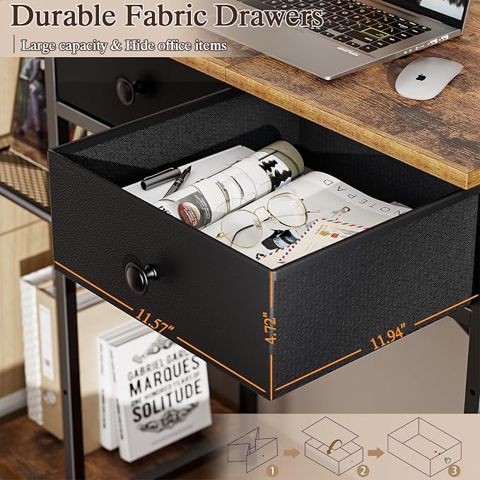 DAOUTIME Small Computer Desk, 36 Inch Writing Desk with Drawers & Storage Shelves, Home Office Writing Desk for Small Spaces, Bedroom, Living Room, Dorm, Rustic Brown - Image 7