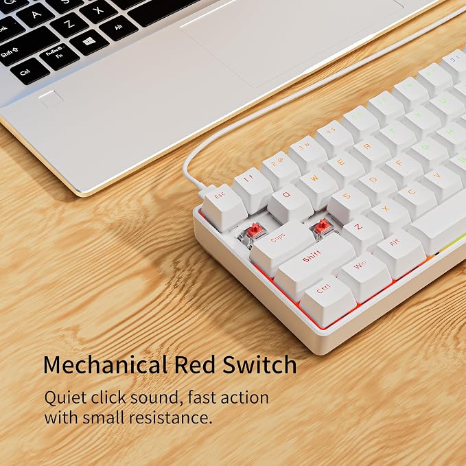 Newmen GM611 Mechanical Keyboard,LEDBacklit Wired Gaming Keyboard RedSwitch | Compact Portable,Mini 61 Keys,LED Backlit,60 Percent Mechanical Keyboard,White Keycaps,Windows Laptop PC,Linear Red Switches - Image 2
