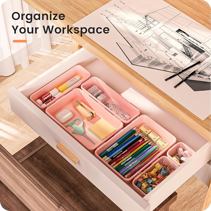 【Military Grade】A-LuGei Drawer Organizer,【】Makeup organizer,【Holds 177 Items】Bathroom Organizers and Storage,Organization and Storage,Desk Drawer Organizer for Vanity【Pink】 - Image 5