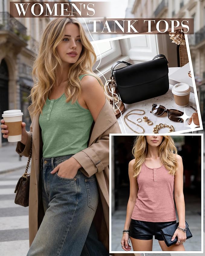 Ficerd 3 Pack Women's Henley Tank Tops Sleeveless Button Down Summer Shirts 2026 Casual Trendy Loose U Neck Tee Blouses - Image 3