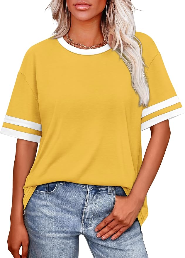 WIHOLL Womens T Shirts Loose Fit Short Sleeve Tees Crew Neck Color Block Summer Tops 2026 Fashion - Image 2