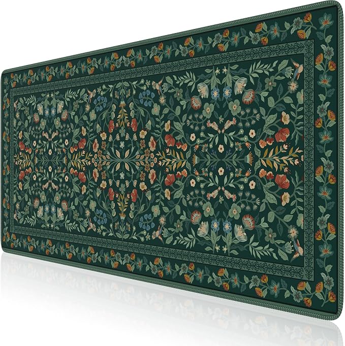 iCasso Desk Mat,Mouse Pad for Office Decor,35.4x15.7in,Deep Green | Back to School Desk Pad Mat, Anti-Slip Big Mousepad with Stitched Edges for Computer Desktop,Smooth Water-Resistant by iCasso