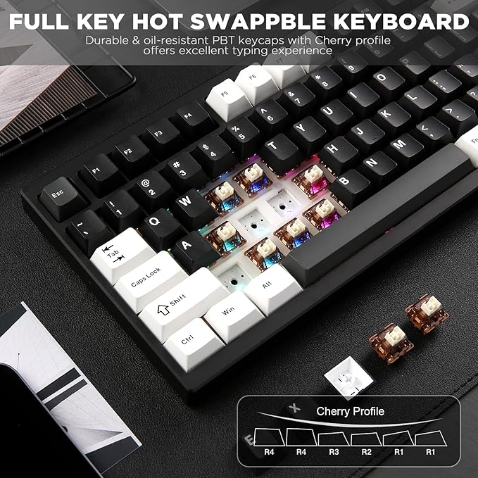 YUNZII AL80 75% Wireless Aluminum Mechanical Keyboard(Black, Cocoa Cream) | QMK/VIA, Smart LCD Display and Knob, Hot Swap, Gasket Structure, BT/2.4G/USB-C, RGB Keyboard for Gaming/Win/Mac - Image 6
