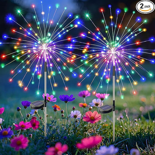 btfarm 2 Pack Solar Garden Lights Outdoor 8 Modes, 120 LED Firework Lights Solar Powered, Waterproof Twinkle Fairy Light Outside for Yard Pathway Lawn Pool Patio Christmas Decorative, Multicolor by btfarmdecorativelighting