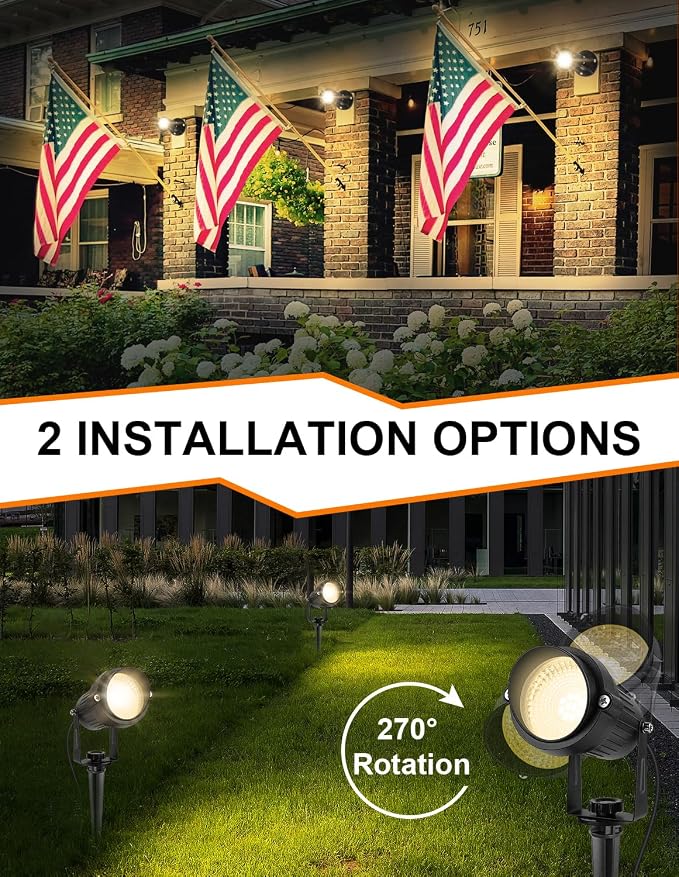 Dusk to Dawn Outdoor LED Spotlight,Outdoor Landscape Lighting with Photocell Sensor, 3000K Warm White Waterproof Spot Lights for Yard Flag Pole House Garden Tree(2 Pack) - Image 4