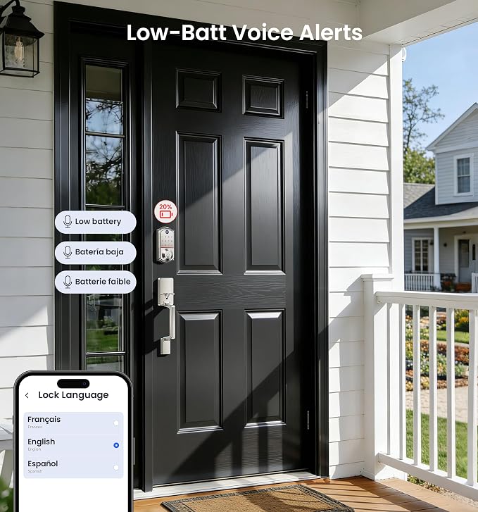Veise VE017 Fingerprint Smart Door Lock, App Control, 8-in-1 Keyless Entry, Auto Lock, Emergency Power Port, Electronic Touchscreen Keypad, Biometric Smart Locks for Front Door, Satin Nickel - Image 14