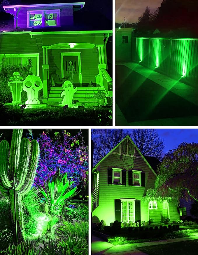 Green LED Spot Lights Outdoor, 14 LED Landscape Lighting with US Plug, IP65 Waterproof Spotlights for Tree Yard Garden Pathway Flag St. Patrick's Day Halloween Christmas Decor 2 Pack - Image 2