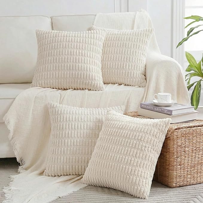 Fancy Homi 4 Packs Decorative Throw Pillow Covers for Living Room Couch Bed, Modern Farmhouse Boho Home Décor Accent Cushion Case, 14" x 14", Cream by Fancy+Homi