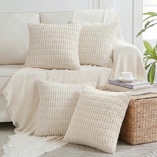 Fancy Homi 4 Packs Decorative Throw Pillow Covers for Living Room Couch Bed, Modern Farmhouse Boho Home Décor Accent Cushion Case, 14" x 14", Cream by Fancy+Homi