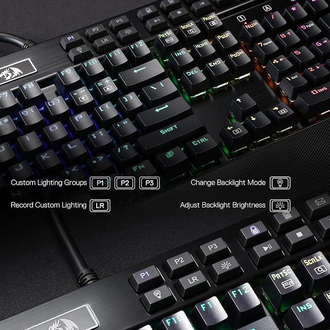 Redragon K550 RGB Gaming Keyboard, 104 Keys + 12 Macro G Keys Wired Mechanical Keyboard w/Aluminum Top Plate, Custom Clicky Purple Switch, Extra USB Port & Wrist Rest - Image 7