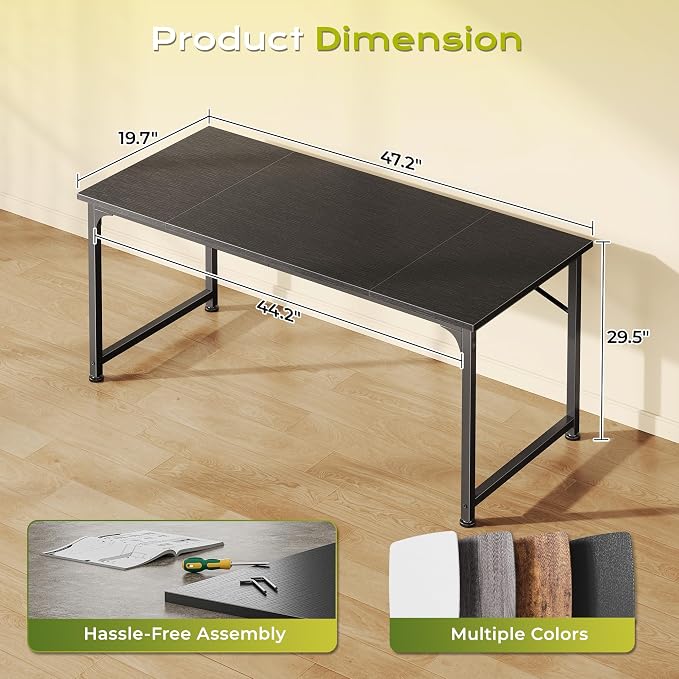 PRAISUN 47 Inch Computer Desk, Home Office Desk with Spacious Desktop, Black - Image 3