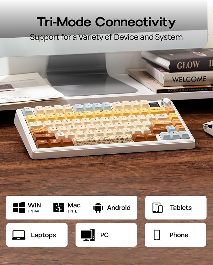EPOMAKER X Aula F75 MAX Wireless Mechanical Keyboard with TFT Screen and Knob, Gasket Keyboard in 75% Layout, Hot Swappable Gaming Keyboard for PC/Mac/Linux (Caramel) - Image 4