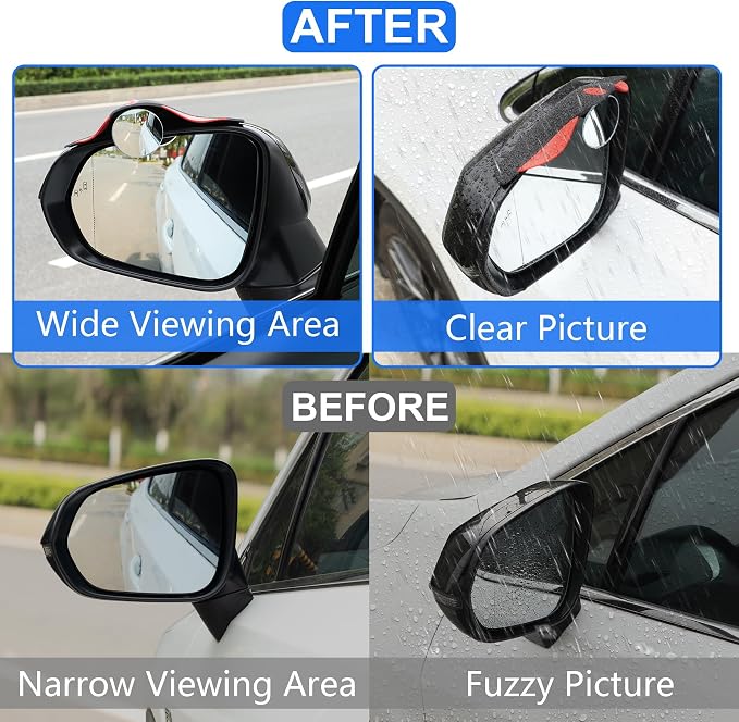 LivTee Car Blind Spot Mirror with Side Mirror Rain Guard 2 Pack, Carbon Fiber 2-in-1 Rear View Rain Mirror Covers, 360 Drgree Adjustable Convex Mirror, Automotive Exterior Accessories - Image 7