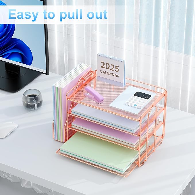 Spacrea Desk Organizers and Accessories, Paper Organizer for Desk with File organizer, Desk Accessories & Workspace Organizers for Office Supplies (Rose Gold) - Image 6