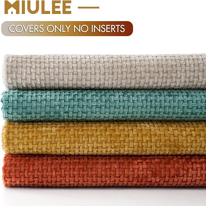 MIULEE Pack of 4 Couch Throw Pillow Covers 20x20 Inch Neutral Orange/Teal Soft Decorative Chenille Pillow Covers Farmhouse Accent Cushion Covers for Boho Fall Home Decor Sofa Bedroom Living Room - Image 6