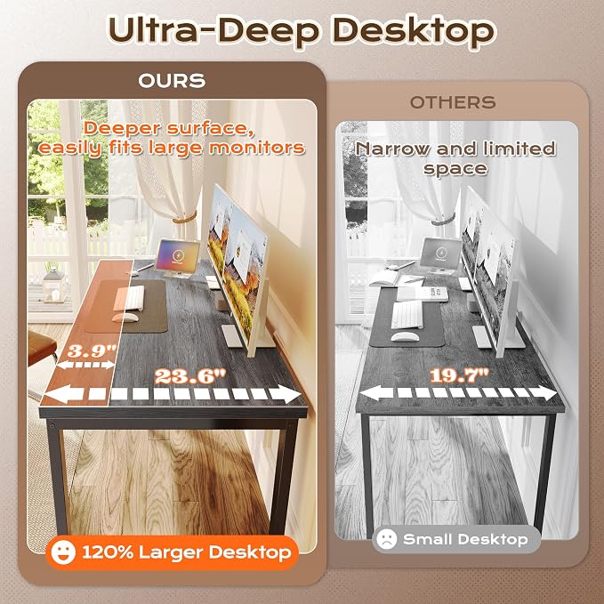 Huuger 48 x 24 inch Desk with Power Outlets & USB-C, Deeper & Thicker Desktop, Robust Metal Tubes, Computer Desk, Heavy Duty Office Desk, Work Gaming Desk for Home Office, Grey - Image 5