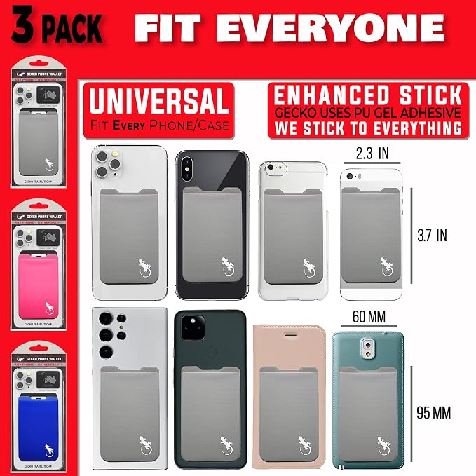 Phone Wallet - Adhesive Card Holder - Cell Phone Pouch - Stick on Lycra Pocket by Gecko - Carry Credit Cards and Cash - Image 6
