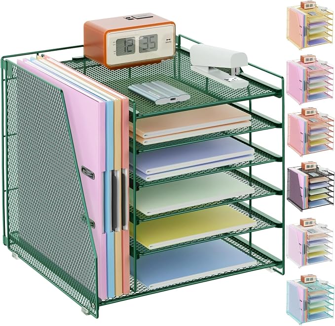 gianotter 6-Tier Paper Organizer With Magazine Holder | Desk Organizers and Accessories, File Organizer for Office Supplies Storag (Green, 6-Tier) by gianotter