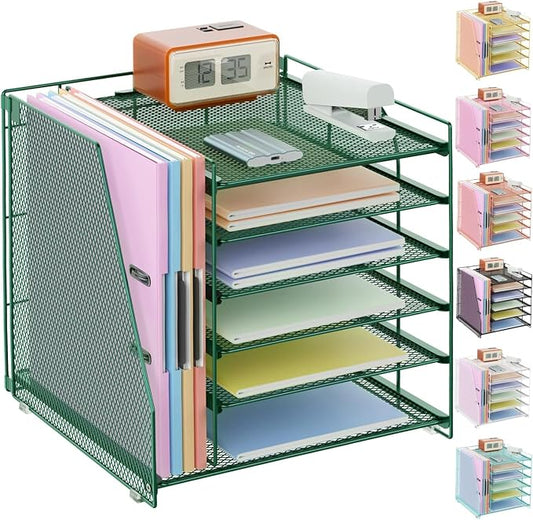 gianotter 6-Tier Paper Organizer With Magazine Holder | Desk Organizers and Accessories, File Organizer for Office Supplies Storag (Green, 6-Tier) by gianotter