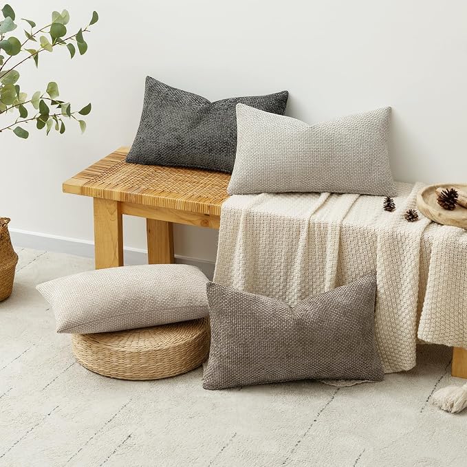 MIULEE Pack of 4 Couch Throw Pillow Covers 12x20 Inch Neutral Soft Decorative Chenille Pillow Covers Farmhouse Boho Accent Cushion Covers for Mid Century Modern Spring Decor Sofa Bedroom Living Room - Image 4