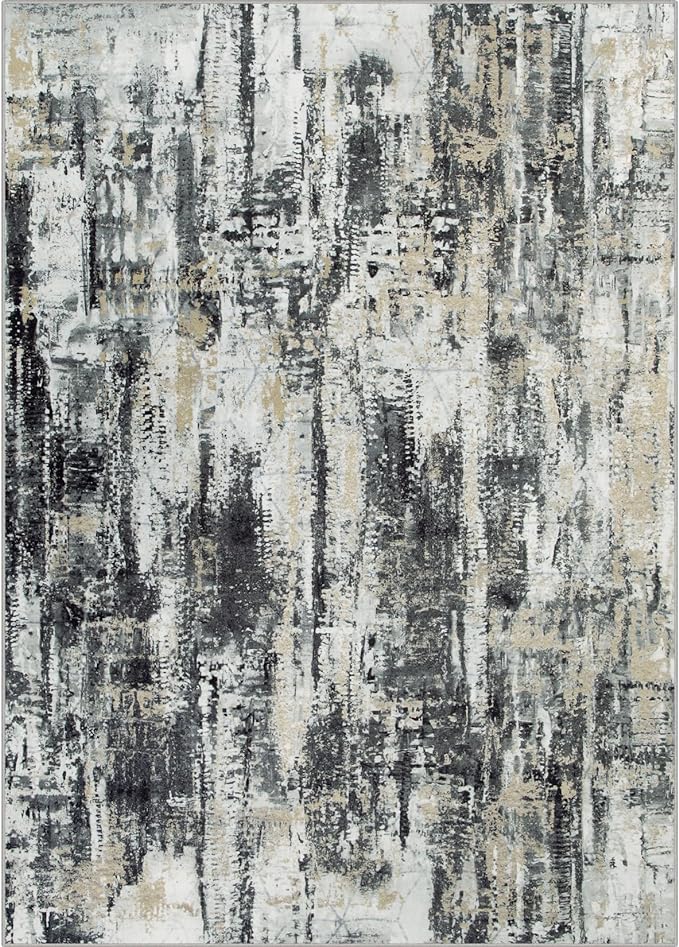 6x9 Area Rugs Washable Rug: Large Modern Abstract Living Room Rug Soft Anti-Skid Thin Carpet Indoor Floor Non-Shedding Carpets for Bedroom Dining Room Farmhouse Nursery Home Office Black Grey Gold - Image 3