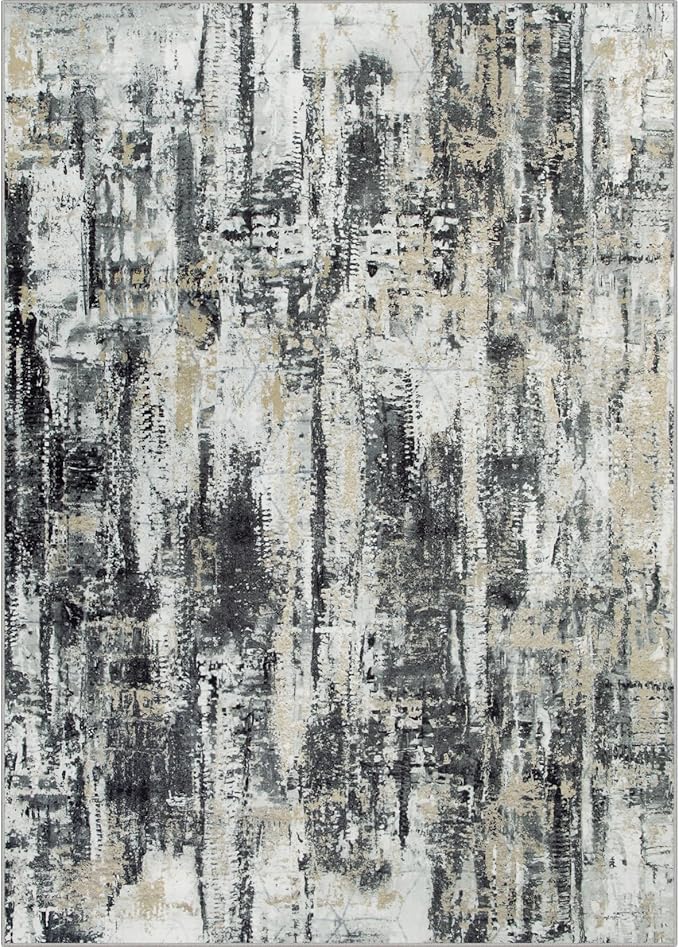 10x14 Area Rugs Washable Rug: Modern Abstract Living Room Rug Soft Anti-Skid Thin Carpet Indoor Floor Non-Shedding Carpets for Bedroom Dining Room Farmhouse Nursery Home Office Black Grey Gold - Image 3