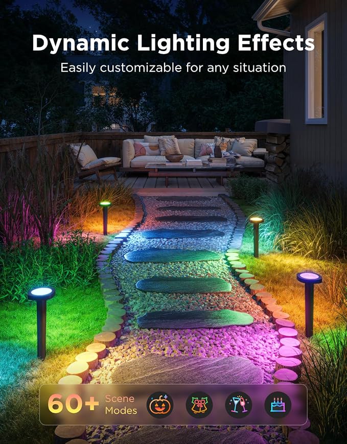 Govee Outdoor Pathway Lights 2, IP66 Waterproof, 60+ Scene Modes | for Yard, Garage, Garden, Lawn, Outdoor Decor, Works with Alexa, Google Assistant, Matter, Wired 4 Pack - Image 6
