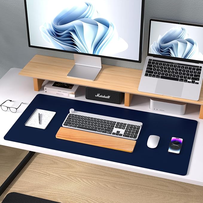 Aothia Leather Desk Pad Protector, Mouse Pad, Office Desk Mat, Non-Slip PU Leather Desk Blotter, Laptop Desk Pad, Waterproof Desk Writing Pad for Office and Home(Dark Blue,31.5" x 15.7") - Image 9