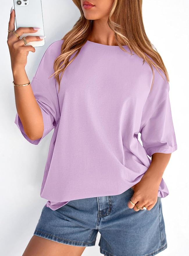 PRETTYGARDEN Womens 2026 Spring Going Out Tops Casual Short Sleeve Crewneck Loose Fit Basic Oversized T Shirts Summer Outfits - Image 3