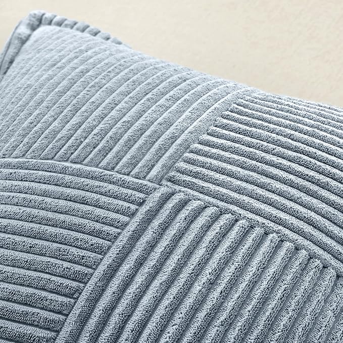 MIULEE Decorative Throw Pillow Covers for Couch Bed Livingroom 16x16 Inch Set of 2 Dustyblue Boho Accent Throw Pllows Broadside Striped Patchwork Soft Corduroy Pillowcases - Image 6