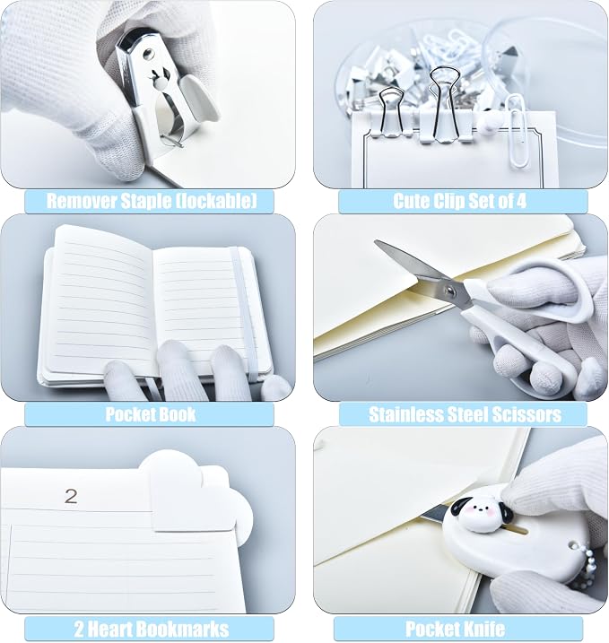 White Desk Accessories, 25Pcs White Office Supplies and Desk Organizers, with Tape Dispenser, Stapler, Staple Remover, Ect, Gift Box Packaging - Image 4