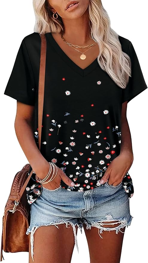 Alaroo Womens Summer Tops 2026 V Neck Short Sleeve Shirts Trendy Dressy Casual Vacation Outfits Printed - Image 2