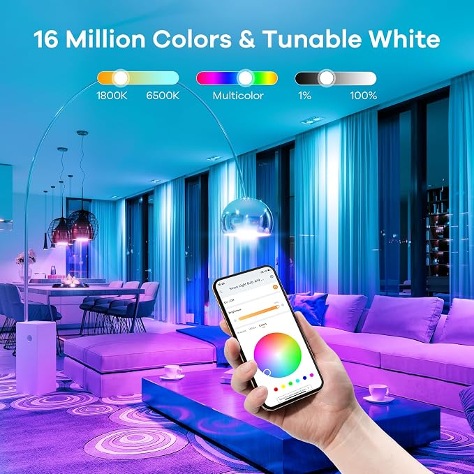 Linkind Smart Light Bulbs, Work with Alexa, Google Home, AiDot | Led Color Changing Light Bulb RGBTW, 2.4G WiFi+Bluetooth, 104 Preset Scene, Music Sync, DIY, Dotis, A19 E26, 60W 800LM, 6Pack - Image 5